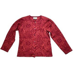 Intiwara Baby Alpaca cardigan sweater M medium red print crew neck Bolivia S